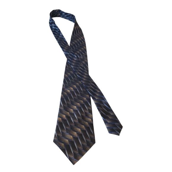 NWT Platinum Designs Neck Tie Mens Designer Luxury Gray‎ Blue Geometric Business - Picture 3 of 12